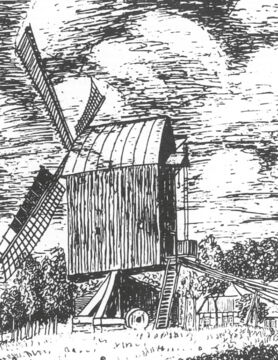 Bockwindmühle Hänigsen, Zeichnung von Holdemar Barth aus „Lampen Theodor“